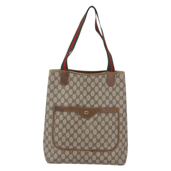 GUCCI GG Supreme Web Sherry Line Bag PVC Leather Beige - Picture 2 of 15